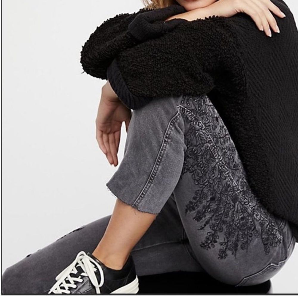 Free People floral black jeans
